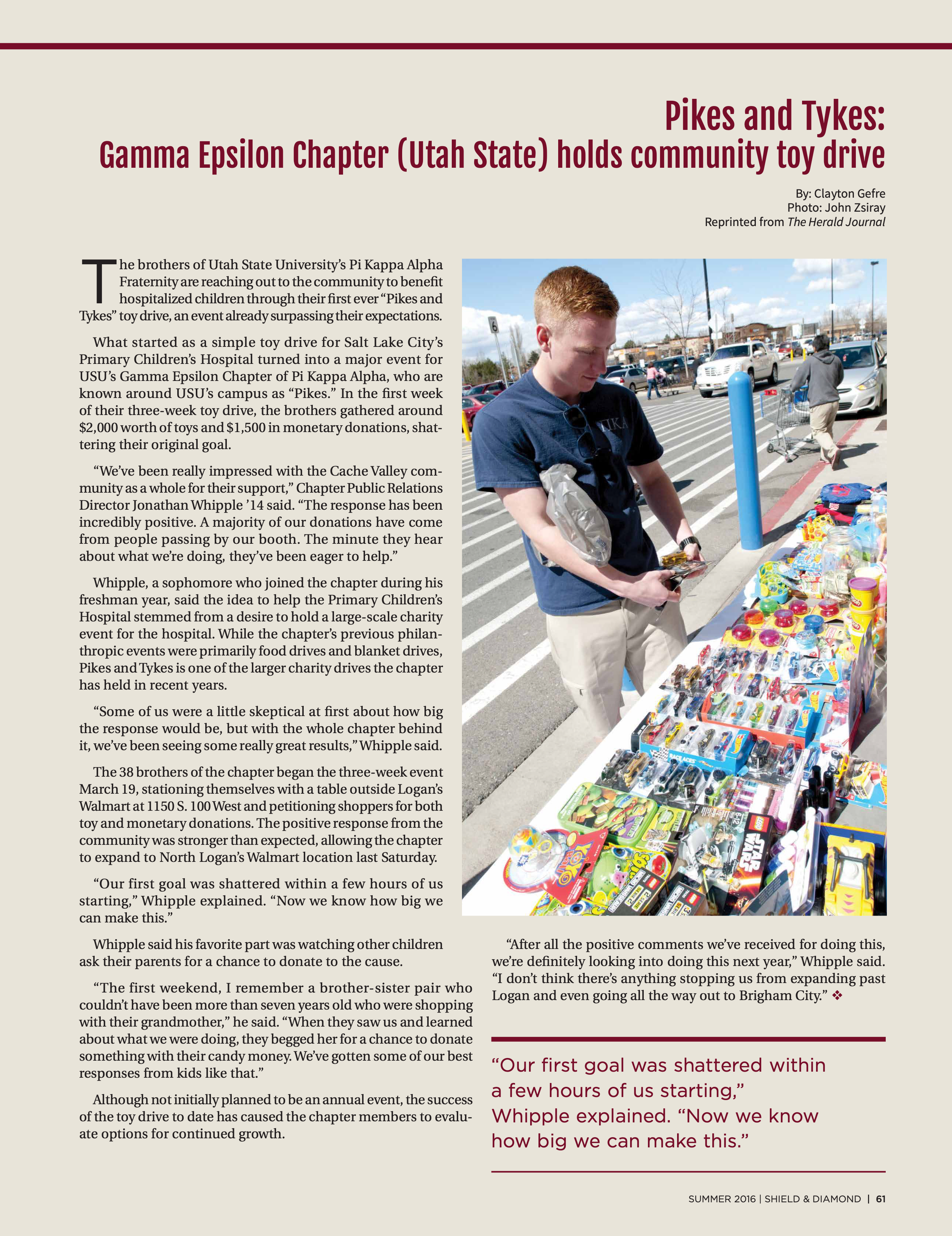 Pikes and Tykes: Gamma Epsilon Chapter (Utah State) Holds Community toy Drive